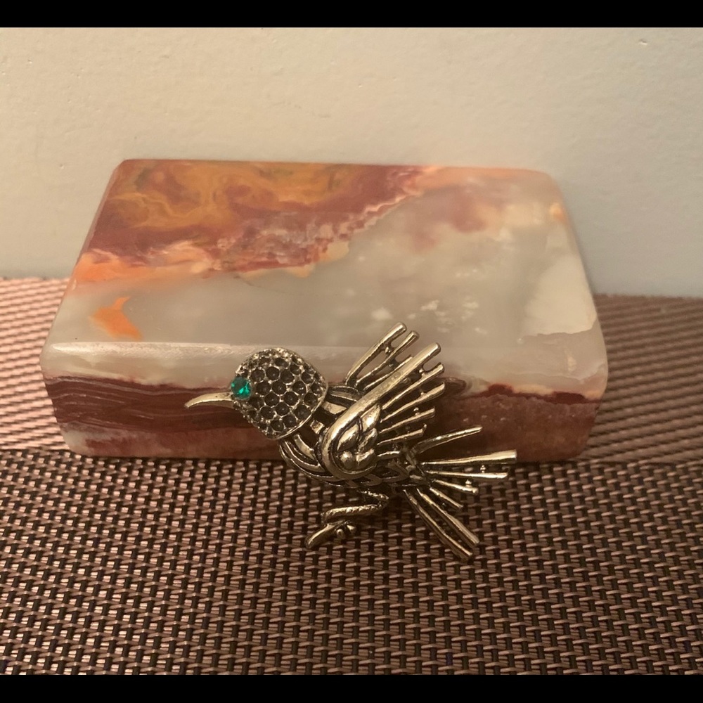 Vintage silver tone hummingbird brooch pin